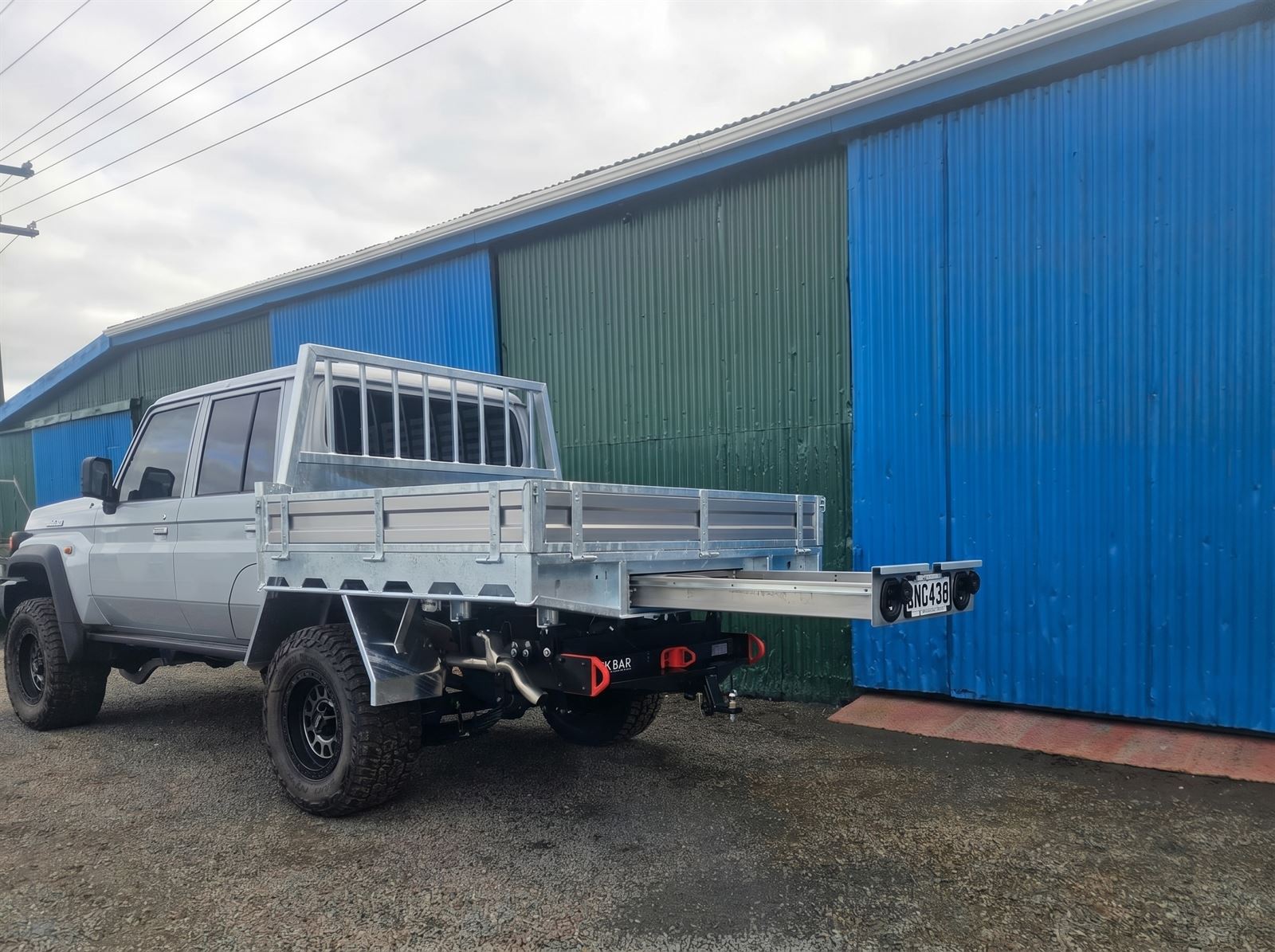 LandCruiser custom alloy deck with rear sliding drawer extended